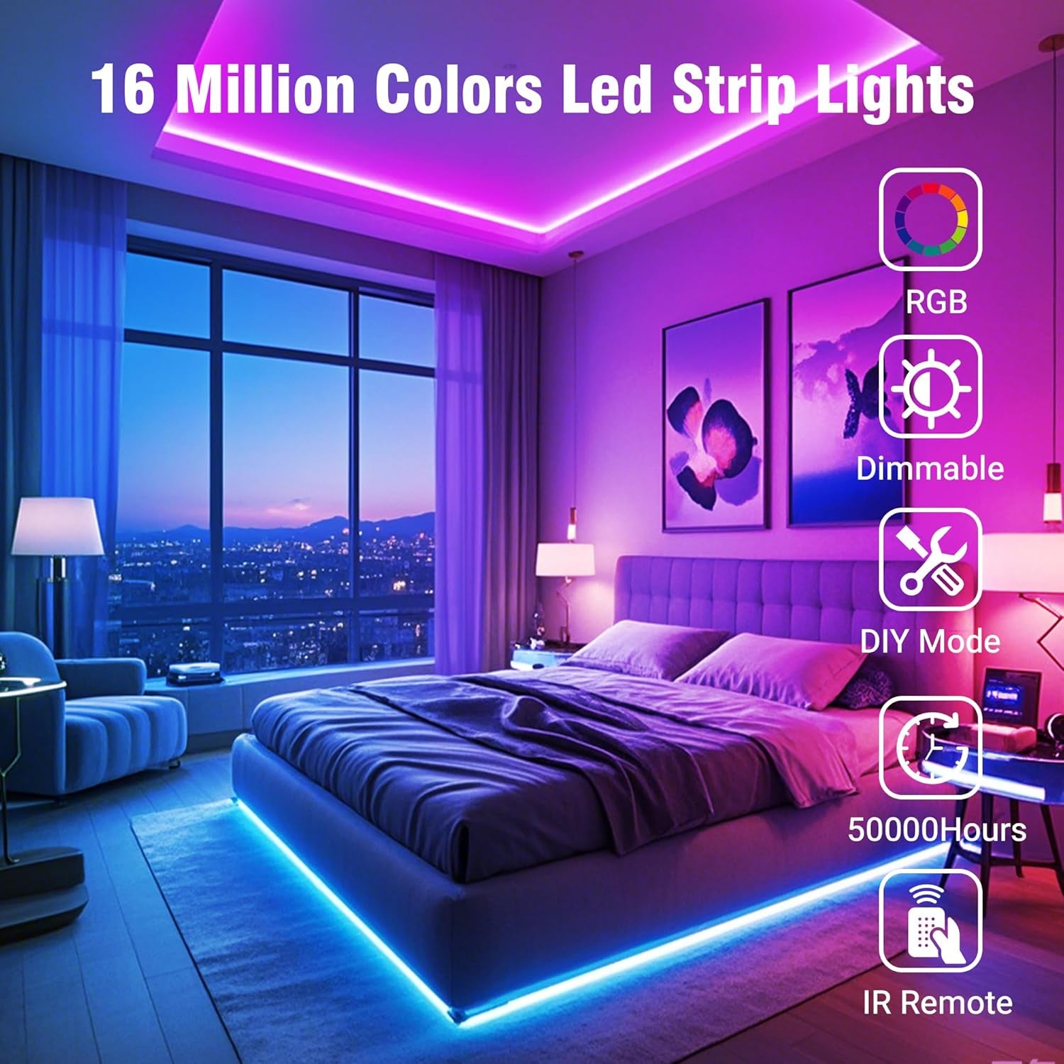 Led Strip Lights 130Ft, 44Key IR Remote Control Led Light Strip, Color Changing Lighting for Bedroom, Home Decor