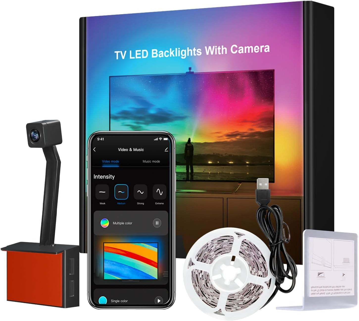 TV LED Backlight for 55-65" Tvs, BGRIC Backlight Sync to Screen & Music, 12.5Ft TV Led Backlights for LED Show, Gaming Room, App Control