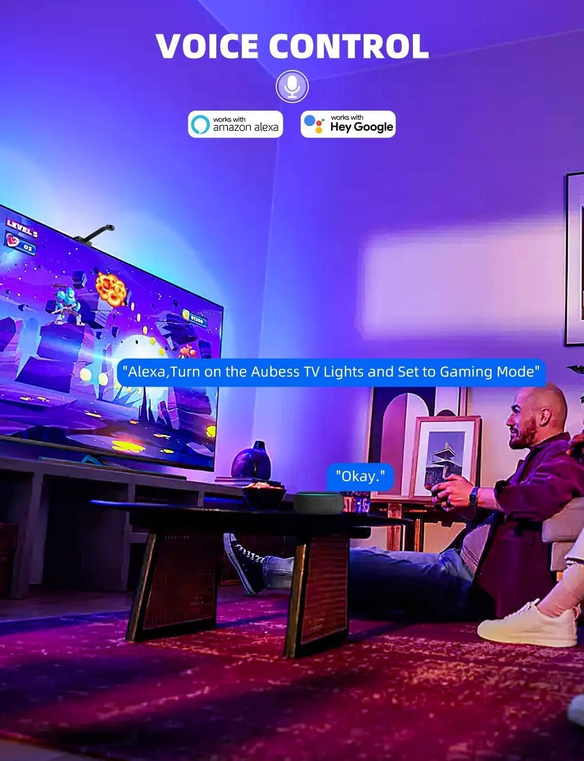 TV LED Backlight for 55-65" Tvs, BGRIC Backlight Sync to Screen & Music, 12.5Ft TV Led Backlights for LED Show, Gaming Room, App Control