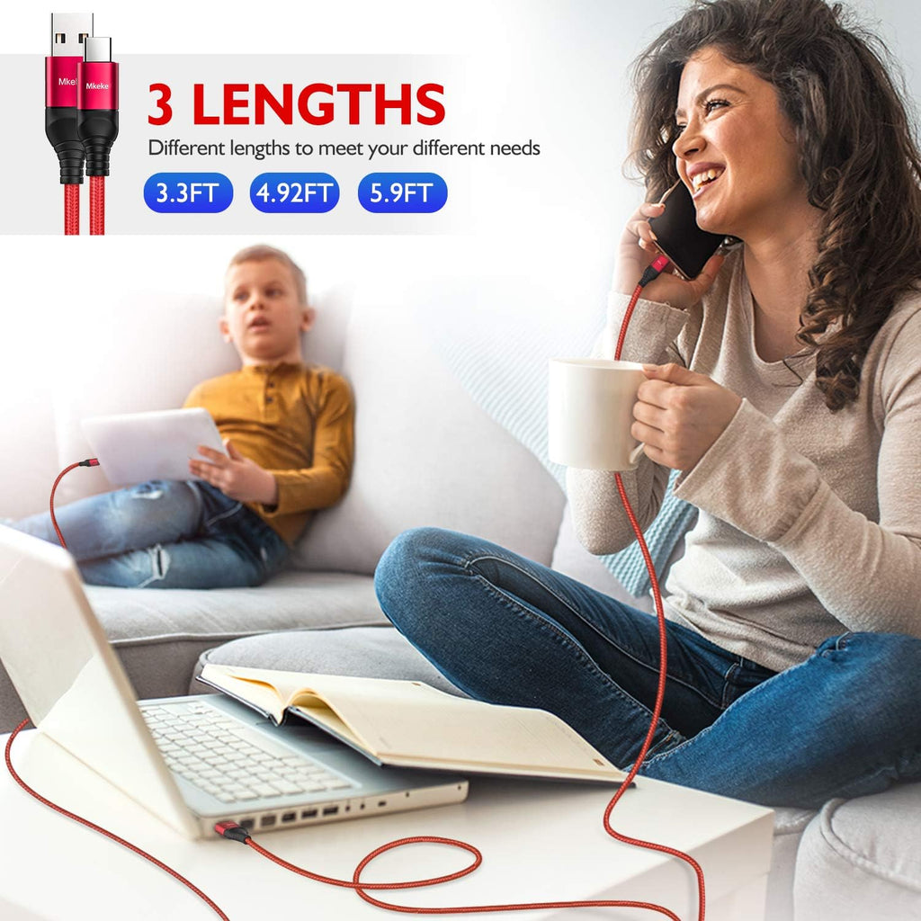 3 Pack 5.9Ft USB 2.0 Male-To-Male Data Sync & Fast Charge Cable for Smartphones, Laptops, Tablets