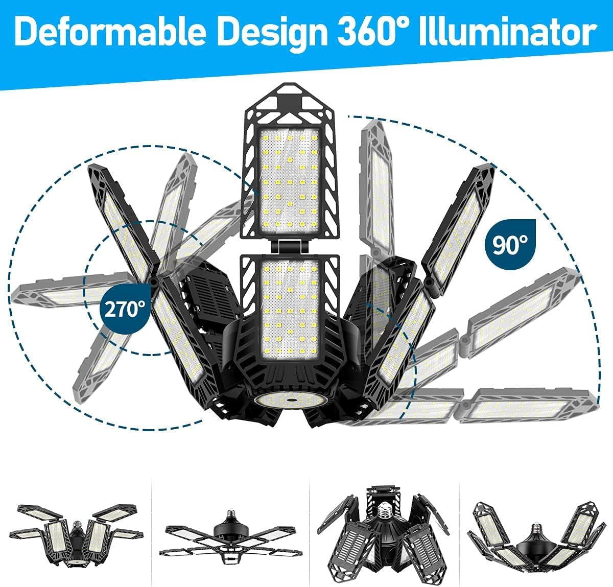 LED Garage Lights 2 Pack LED Garage Lighting 180W with 10+1 Panels Deformable Garage Ceiling Lights for Garage Light Bulb LED Shop Light Garage Work Light 10 Leaf Garage Light Fixture 18000LM 6500K