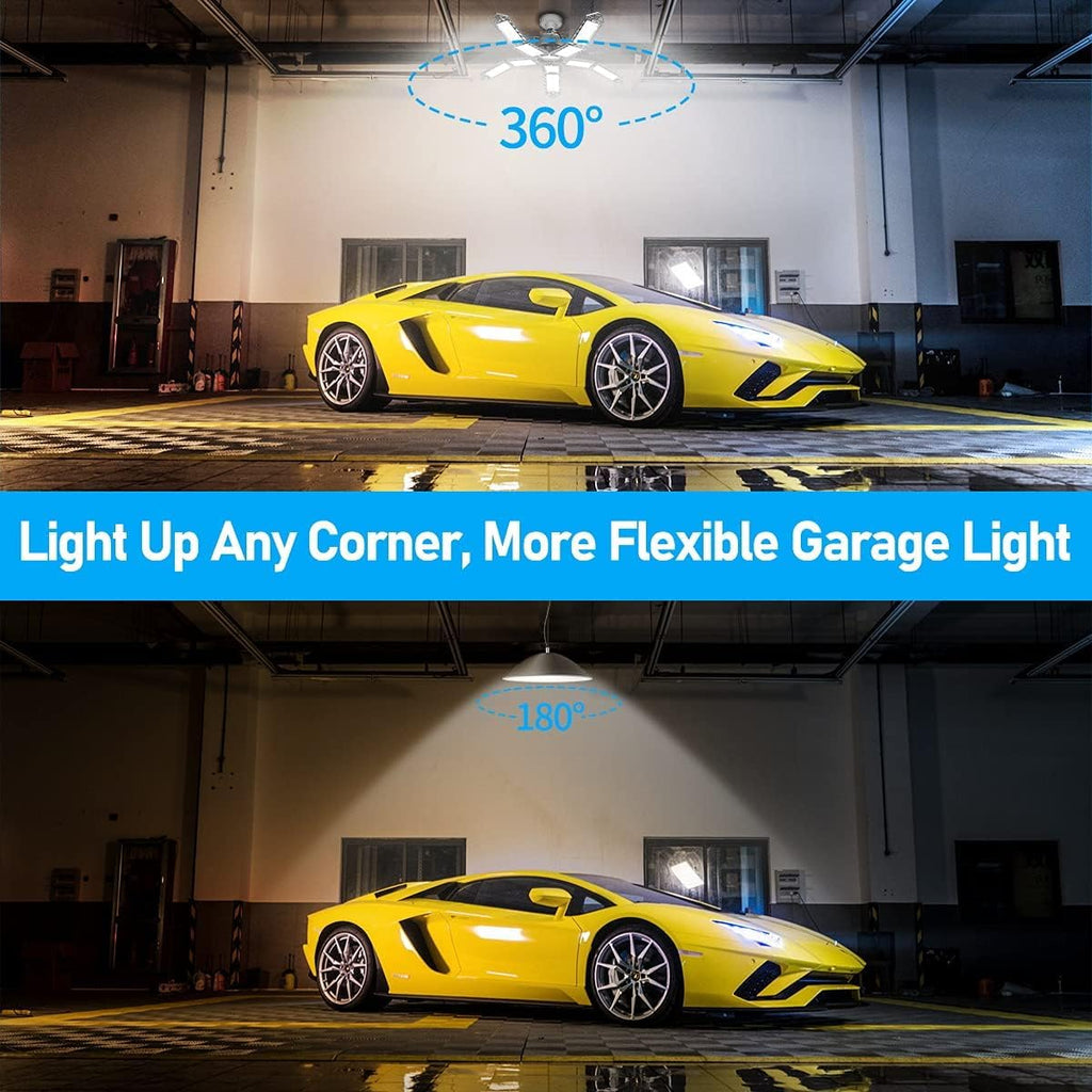 LED Garage Lights 2 Pack LED Garage Lighting 180W with 10+1 Panels Deformable Garage Ceiling Lights for Garage Light Bulb LED Shop Light Garage Work Light 10 Leaf Garage Light Fixture 18000LM 6500K
