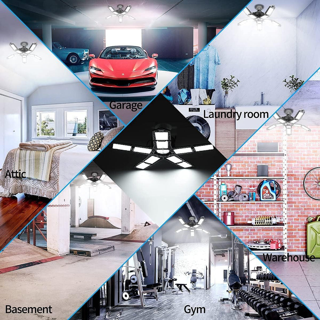 LED Garage Lights 2 Pack LED Garage Lighting 180W with 10+1 Panels Deformable Garage Ceiling Lights for Garage Light Bulb LED Shop Light Garage Work Light 10 Leaf Garage Light Fixture 18000LM 6500K
