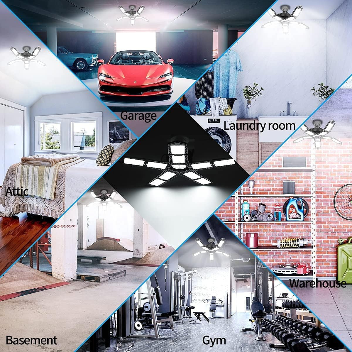 LED Garage Lights 2 Pack LED Garage Lighting 180W with 10+1 Panels Deformable Garage Ceiling Lights for Garage Light Bulb LED Shop Light Garage Work Light 10 Leaf Garage Light Fixture 18000LM 6500K